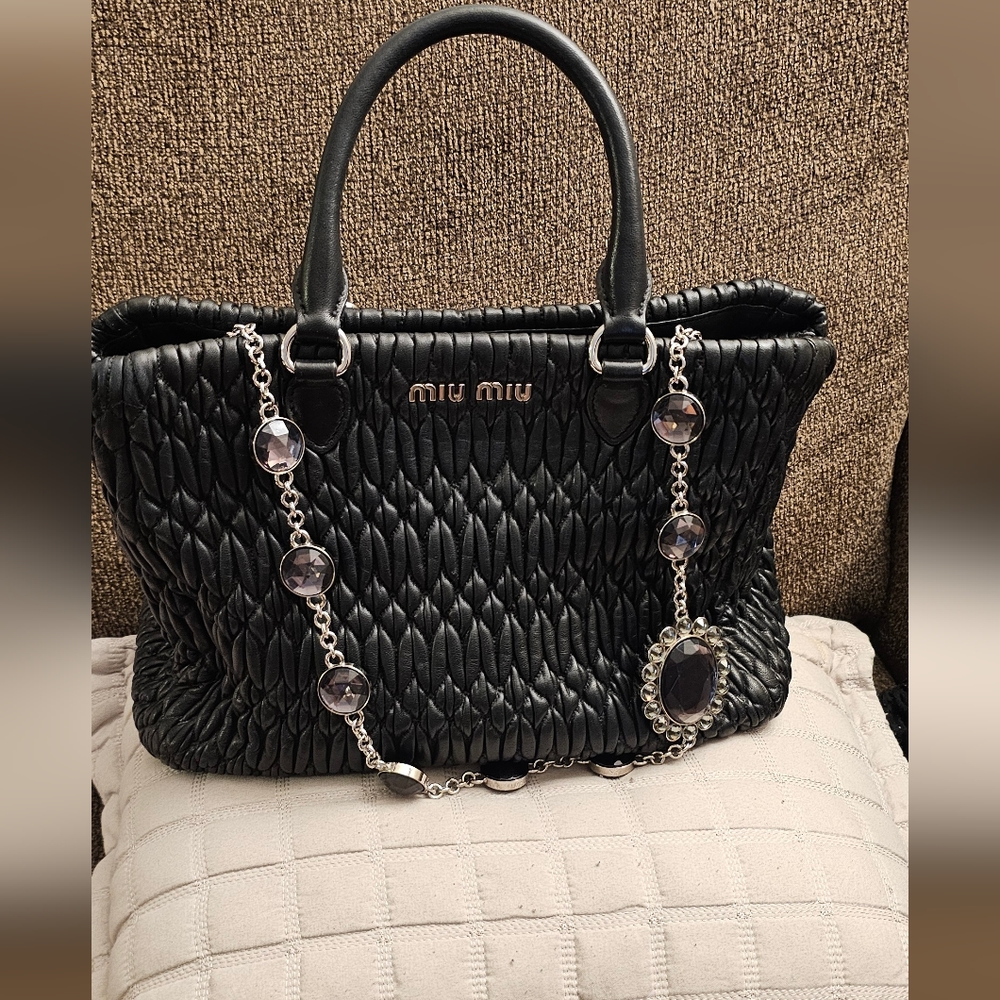 Nappa Matelasse Swarovski Crystal Tote Black